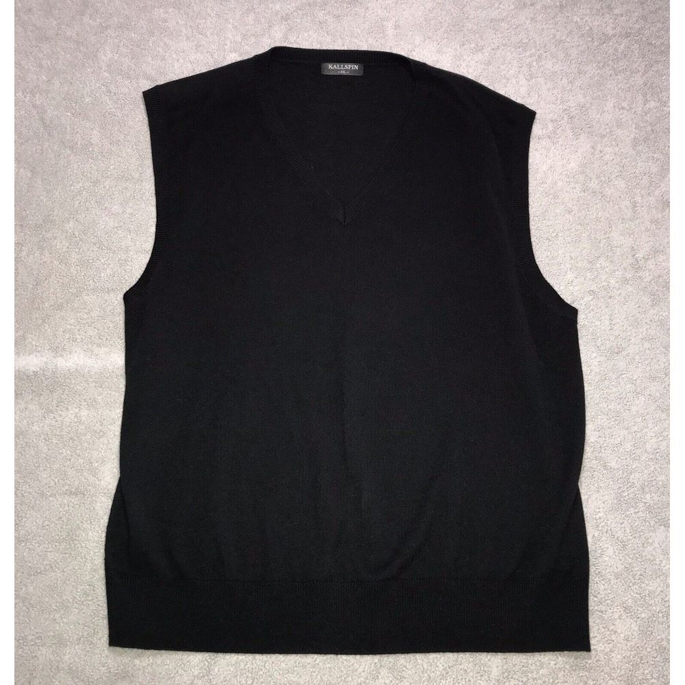 KALLSPIN Sweater Vest Mens XXL Black Wool‎ Blend Sleeveless Soft 2XL